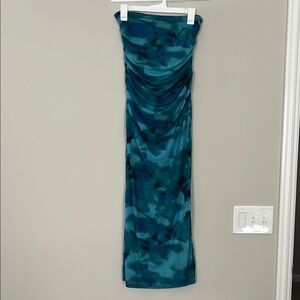 Blue Maternity Tie-Dye Strapless Dress